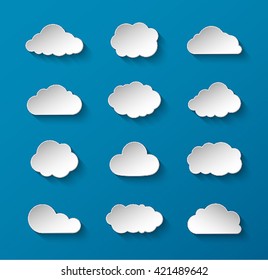 Abstract Paper Clouds Set. Vector Illustration.