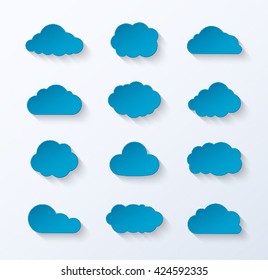 Abstract paper clouds set. Vector illustration.