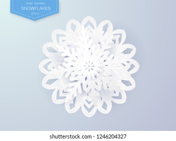 Abstract Paper Craft Snowflakes background. greeting card for winter. paper art design. vector, illustration.