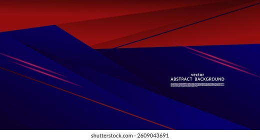 Abstract paper cut 3D background. Blue and red overlapping triangle shape color pattern with cold light. Vector Eps10