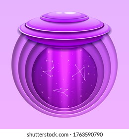 Abstract Paper Cut Alien Invasion Ufo Flying Saucer Spaceship Vector Illustration Design Style
