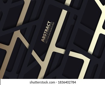 Abstract paper cut background. 3d luxury background with black and gold paper cut lines. Abstract realistic papercut decoration textured.