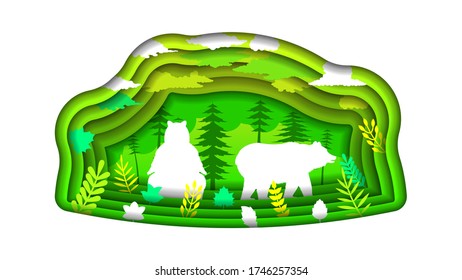 Abstract Paper Cut Background Bear Animal Tree Forest Fauna