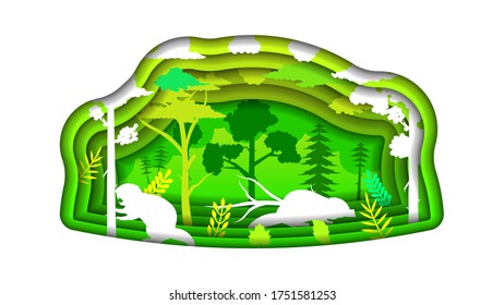 Abstract Paper Cut Background Beaver Animal Tree Forest Fauna Silhouette Nature