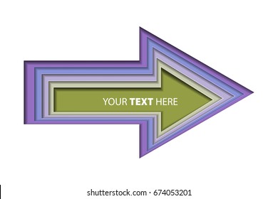 Abstract paper cut background. Colorful layered vector hole illustration in the shape of arrow