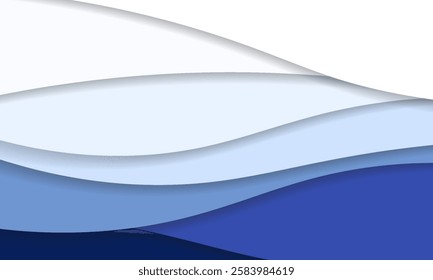 Abstract paper cut background. Composition of blue and white modern wavy layers