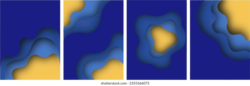 Abstract paper cut background. Cutout fluid shapes, color gradient layers. Cutting papers art. Abstract color 3d paper art illustration set. Contrasting colors. Vector layout design for presentations 