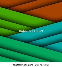 Abstract paper cut background, green blue orange stripes with shadow