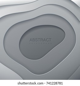 Abstract paper cut background. Grey paper layered cavity isolated on white. Origami or carving decorative frame. Topography concept. Vector illustration