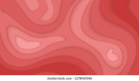 Abstract paper cut background. Horizontal banner, brochure, poster. Red and pink color. Simple realistic design. Beautiful template. Flat style vector illustration.