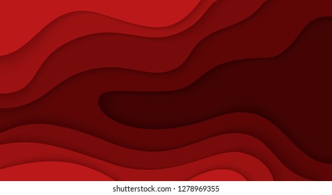 Abstract paper cut background. Horizontal banner, brochure, poster. Red color. Simple realistic design. Beautiful template. Flat style vector illustration.