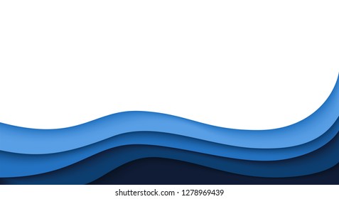 Abstract paper cut background. Horizontal banner, brochure, poster. Blue and white color. Simple realistic design. Beautiful template. Flat style vector illustration.