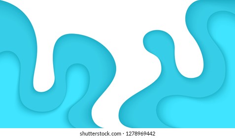 Abstract paper cut background. Horizontal banner, brochure, poster. Blue and turquoise color. Simple realistic design. Beautiful template. Flat style vector illustration.