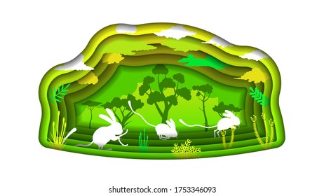 Abstract Paper Cut Background Jerboa Animal Tree Forest Fauna