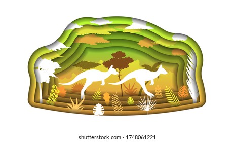 Abstract Paper Cut Background Kangaroo Africa Vector Nature Fauna Silhouette