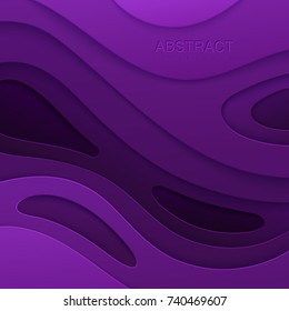 Abstract paper cut background. Violet paper layers. Origami or carving decoration. Topography concept. Vector illustration