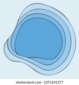 Resumen de papel cortado fondo con líneas onduladas en tonos de invierno de moda azul suave. Copiar espacio. Aislar