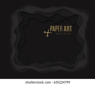 Abstract paper cut black background. Colored layered vector hole 3d  illustration. 