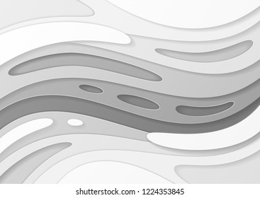 Abstract paper cut black and white background with wavy layers; Realistic carving art; Vector 3d template; Material design concept.