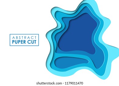 Abstract paper cut blue background. vector illustration