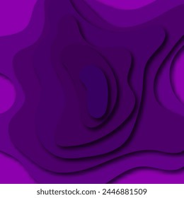 Abstract paper cut blue and purple background. Topographical map of the canyon has a light relief texture, curved layers and shadows. Paper topography template art 3d vector banner.