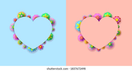 Abstract Paper Cut Card Creative Background Heart Flower Vector Design Style Template