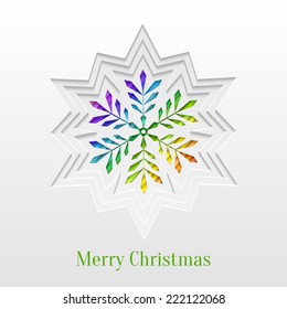 Abstract Paper Cut Christmas Snowflake Background, Trendy Greeting Card or Invitation Design Template