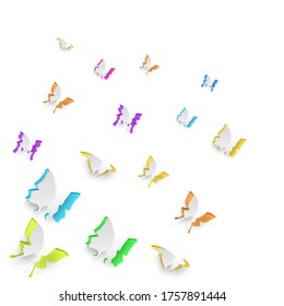 Abstract Paper Cut Color Butterfly On White Background Vector Design
