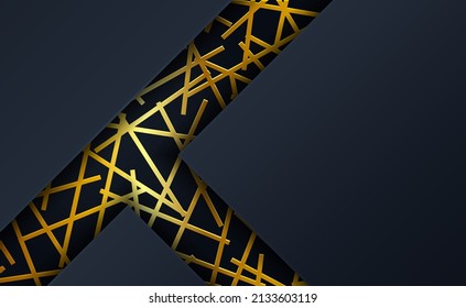 fondo de la cubierta de corte de papel abstracto. Color de papel negro forma de corte en capas decoración texturada con un patrón de medio tono dorado
