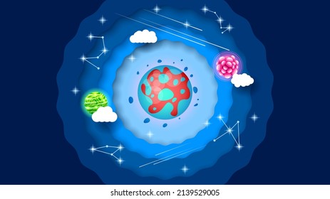 Abstract Paper Cut Dark Space Planets Space Galaxy Universe Constellations Background Gradient Objects Stars Vector Design Style