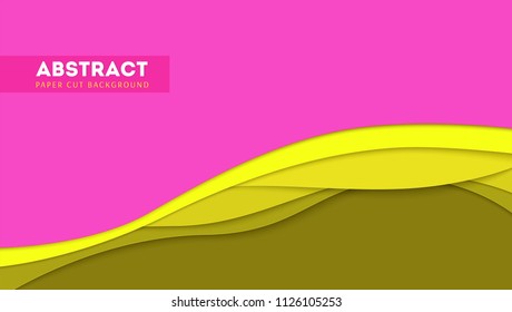 Abstract paper cut design and multi layers forms. Vector cover layout with cut out paper shapes, wavy forms. Banner with design of text, 3D illustration. Background for cover, book, leaflet, flyers.