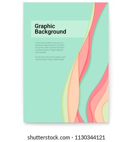 Abstract paper cut design with multi layers forms. Vector cover design, layout with cut out paper shapes. Current flow form, art of wavy forms. Poster with design of text, 3D illustration.