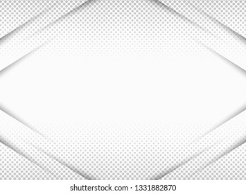 Abstract paper cut in gradient of gray in symmetry halftone pattern background with copy space. You can use for presentation, ad, poster, artwork. illustration vector eps10