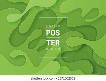 
Abstract paper cut green background with wavy layers; Realistic carving art; Vector 3d template; Material design concept.