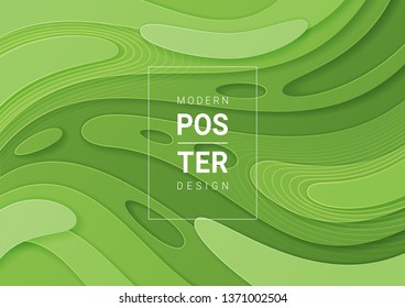 
Abstract paper cut green background with wavy layers; Realistic carving art; Vector 3d template; Material design concept.