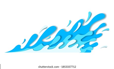 Resumen Papel Corte Ilustración Agua Esplash Drogas Color del fondo azul Estilo de diseño Vector