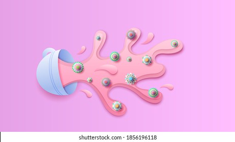 Abstract Paper Cut Ilustration Water Splash Drops Color Cup Background Flower Vector Design Style