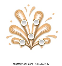 Abstract Paper Cut Ilustration Water Splash Drops Color Brown With Coconut Background Vector Design Style