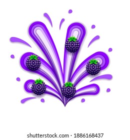 Abstract Paper Cut Ilustration Water Splash Drops Color Black Purple With Blackberry Background Vector Design Style