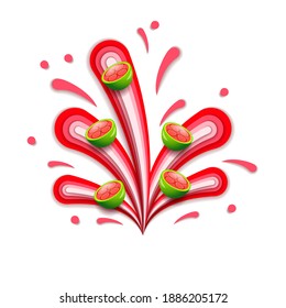 Abstract Paper Cut Ilustration Water Splash Drops Color Red With Guava Background Vector Design Style