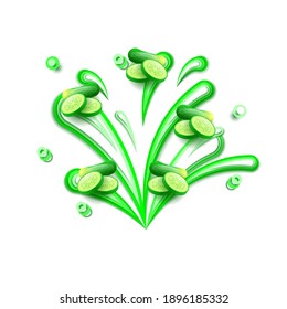 Abstract Paper Cut Ilustration Water Splash Drops Color Green With Cucumber Background Vector Design Style