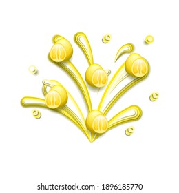 Abstract Paper Cut Ilustration Water Splash Drops Color Yellow With Pomelo Background Vector Design Style