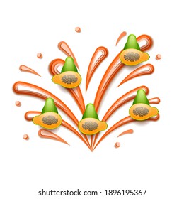 Abstract Paper Cut Ilustration Water Splash Drops Color Orange With Papaya Background Vector Design Style