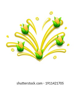 Abstract Paper Cut Ilustration Water Splash Drops Color Yellow With Corn Background Vector Design Style