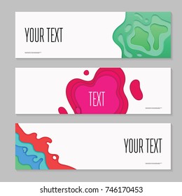 Abstract Paper Cut Layered Horizontal Banners. Fluid Shapes Brochure Template. Advertising Voucher Cover Design Leaflet. Vector illustration