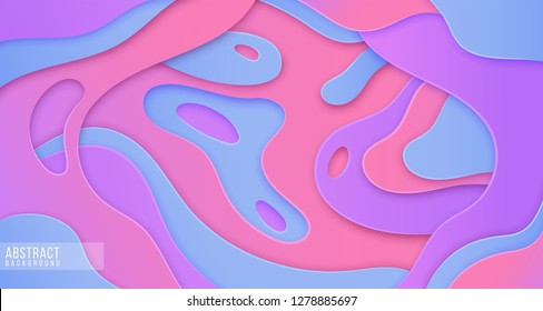 Abstract paper cut layered posters. In pink, purple and blue colors. Fluid shapes brochure template. For banner, identity card, cover design, leaflet. Vector illustration. Cut layers. EPS 10.