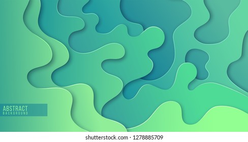 Abstract paper cut layered posters in green colors. Fluid shapes brochure template. For banner, identity card, cover design, leaflet. Vector illustration. Cut layers.