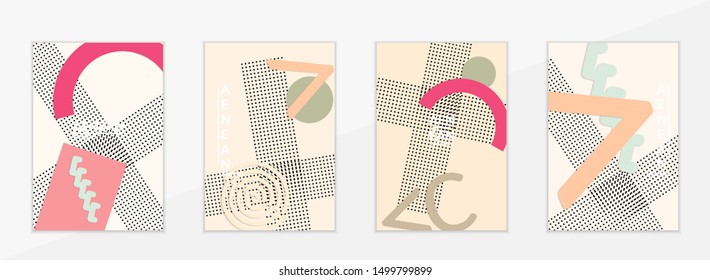 Abstract paper cut layout top view. Flyer templates with paper cut geometric shapes flat lay with 3d realistic shadow. Pastel colors. Vector cover set craft paper style.