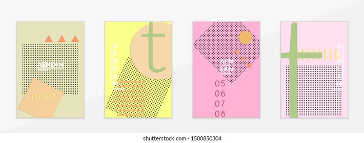 Abstract paper cut layout top view. Flyer templates with paper cut geometric shapes flat lay with 3d realistic shadow. Pastel colors. Vector cover set craft paper style.