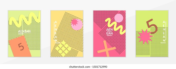Abstract paper cut layout top view. Flyer templates with paper cut geometric shapes flat lay with 3d realistic shadow. Pastel colors. Vector cover set craft paper style.